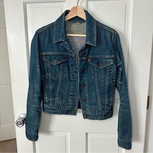Levi’s Distressed Grunge Orange Tab Fitted Jean Jacket Size S